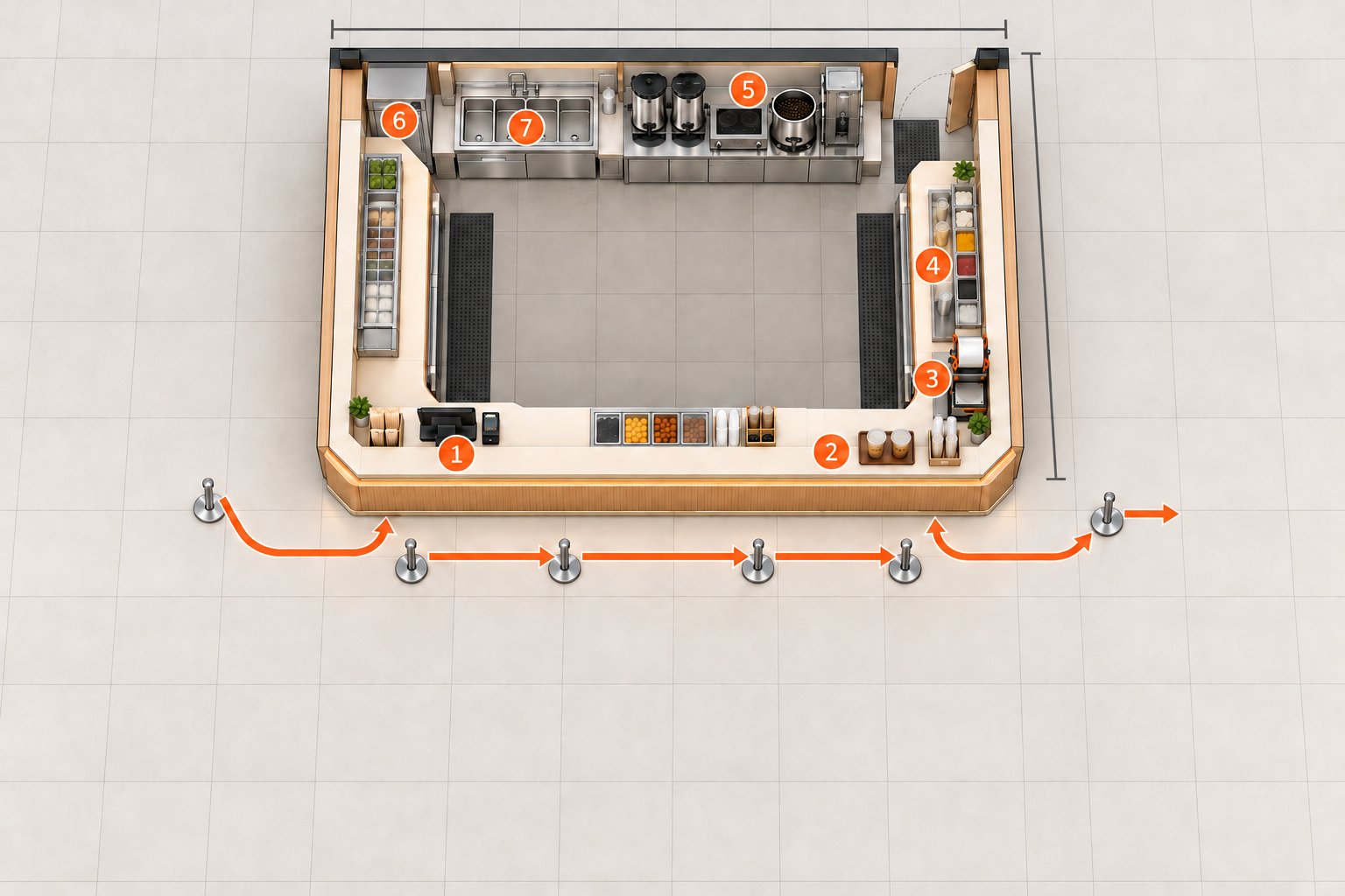 Mall kiosk 20 m² floor plan