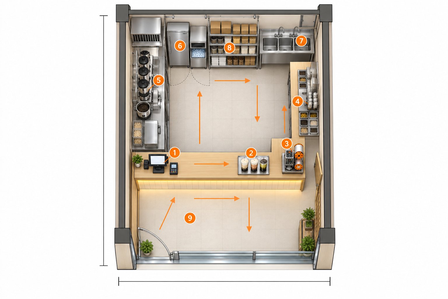 TS Tea 33 m² takeaway shop floor plan