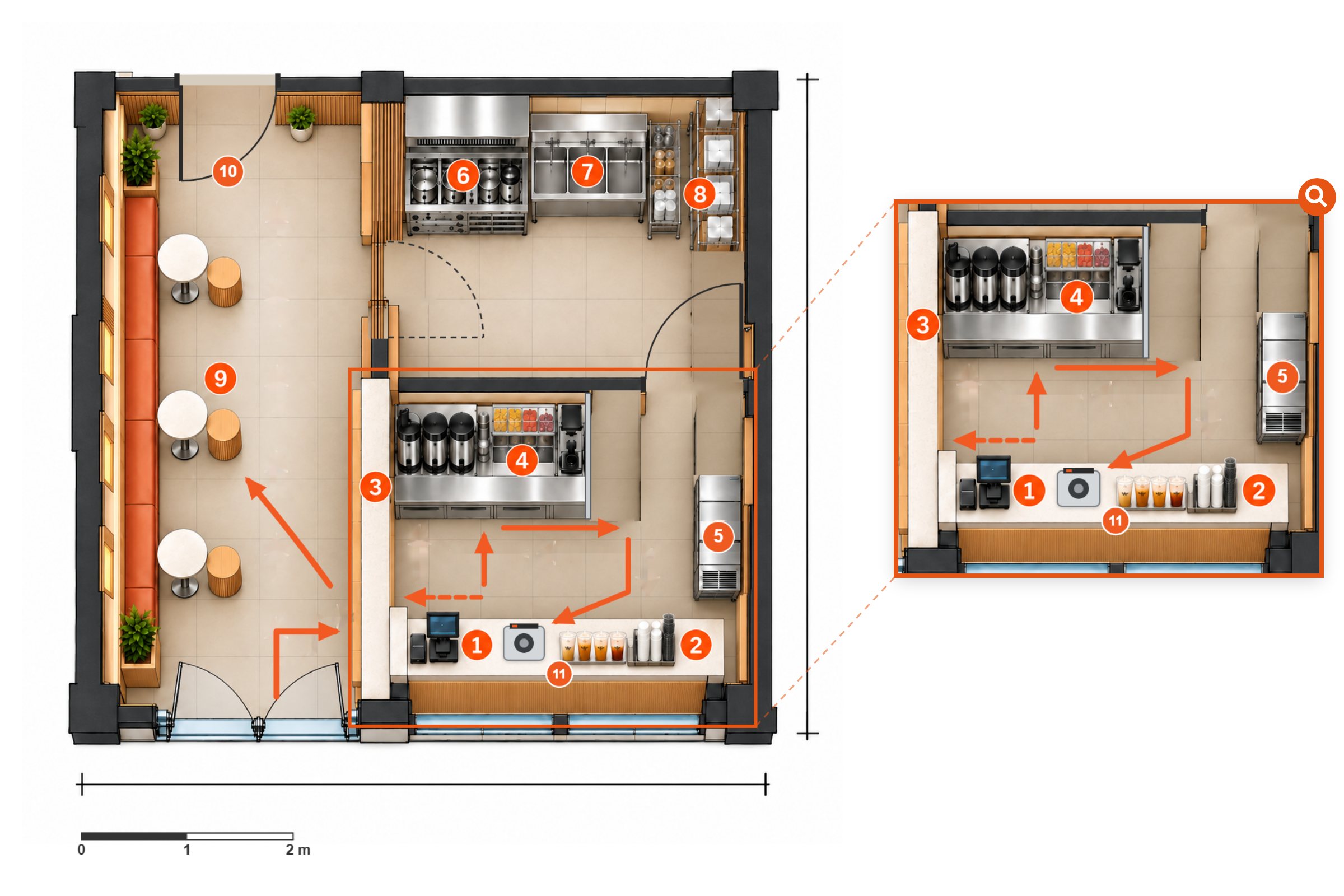 TS Tea 33 m² takeaway shop floor plan